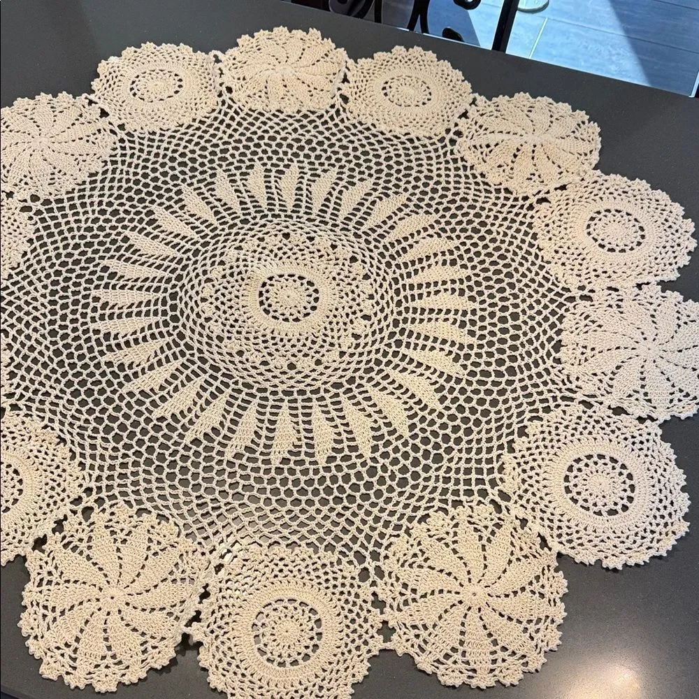 Chic Cream Crochet Table Doily